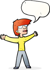 cartoon woman wearing glasses with speech bubble