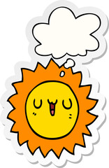 cartoon sun with thought bubble as a printed sticker