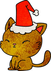 hand drawn christmas textured cartoon of kawaii cat