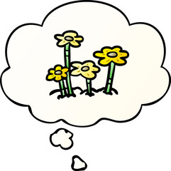 cartoon flowers with thought bubble in smooth gradient style