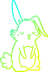 cold gradient line drawing of a cartoon sleepy rabbit