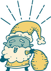 illustration of a traditional tattoo style santa claus christmas character with sack