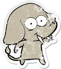 distressed sticker of a happy cartoon elephant