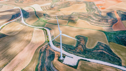 Aerial view of a one wind Turbine, Windmill Energy