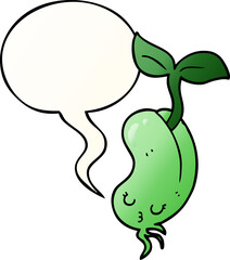 cartoon sprouting bean with speech bubble in smooth gradient style