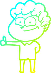 cold gradient line drawing of a cartoon happy man