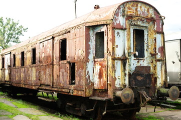 Historic railway. Old, rusty railroad car.