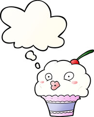 cartoon cupcake with thought bubble in smooth gradient style