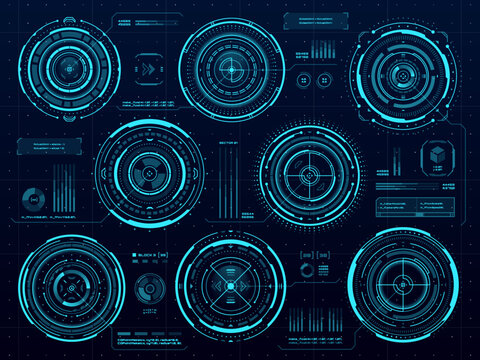 HUD Circle Data Infographic, Digital Interface And Data Screen Dashboard, Vector Futuristic Technology. HUD Circular Interface And Visual Data Infographic, Graphs And Diagrams On Web Panel