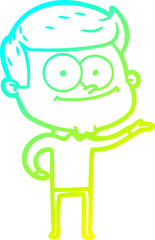 cold gradient line drawing of a cartoon happy man