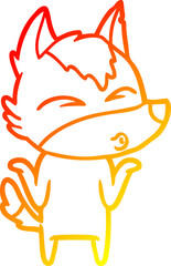 warm gradient line drawing of a cartoon wolf shrugging shoulders