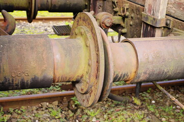 Historic railway. Old, rusty railroad bumpers.