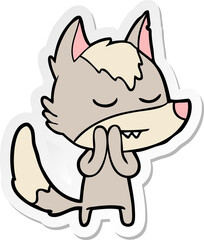 sticker of a friendly cartoon wolf
