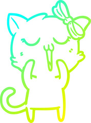 cold gradient line drawing of a cartoon cat