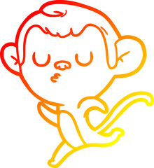 warm gradient line drawing of a cartoon monkey