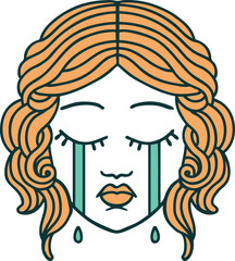 iconic tattoo style image of female face crying