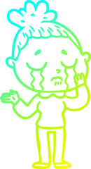 cold gradient line drawing of a cartoon crying woman