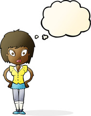 cartoon pretty girl with thought bubble
