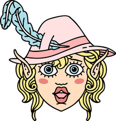 Retro Tattoo Style elf bard character face