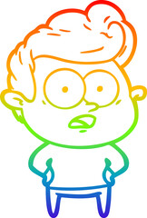 rainbow gradient line drawing of a cartoon staring man