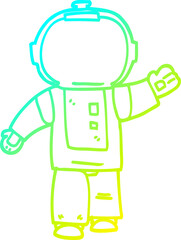 cold gradient line drawing of a cartoon walking astronaut