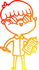 warm gradient line drawing of a cartoon boy wearing spectacles