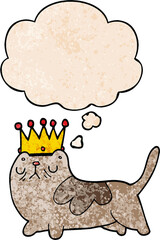 cartoon arrogant cat with thought bubble in grunge texture style