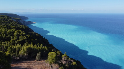 The beautiful turquoise blue color of the Ionian Sea that surrounds the Greek island of Lefkada and Potro Katsiki beach