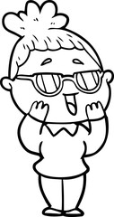cartoon happy woman wearing spectacles