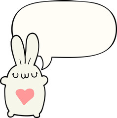 cute cartoon rabbit with love heart with speech bubble