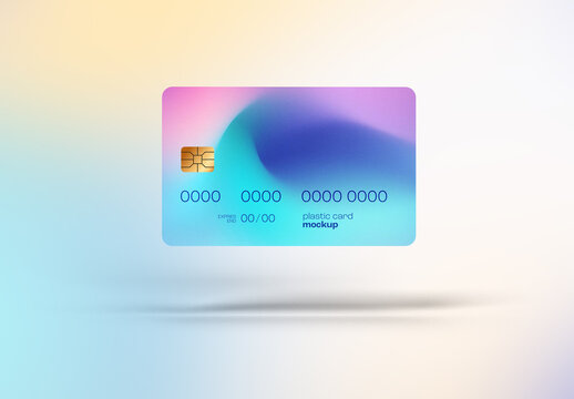 Floating Deposit Bank Card Mockup &ndash; Colorful Plastic Payment Card with Smooth Gradient Design on Light Pastel Background &ndash; Ideal for E-Wallet, Fintech, and Banking Promotions