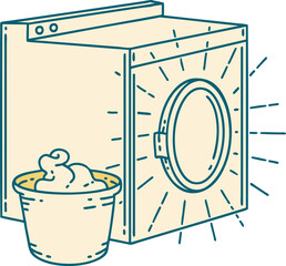 illustration of a traditional tattoo style washing machine
