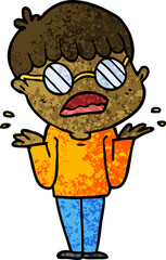 cartoon confused boy wearing spectacles