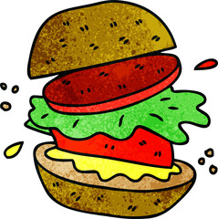 hand drawn quirky cartoon veggie burger