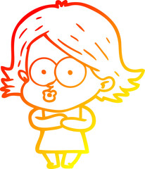 warm gradient line drawing of a cartoon girl pouting