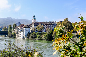 Olten, Stadt, Stadtturm, Aare, Fluss, Alte Brücke, Holzbrücke, Altstadt, historische Häuser,...