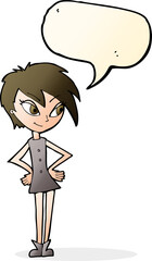 cartoon girl with hands on hips with speech bubble