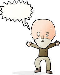 cartoon panicking old man with speech bubble