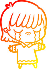 warm gradient line drawing of a cartoon woman crying