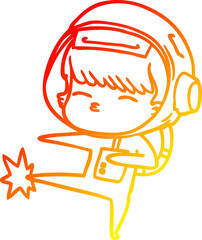 warm gradient line drawing of a cartoon curious astronaut