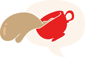 Obraz premium cartoon mug of coffee with speech bubble in retro style