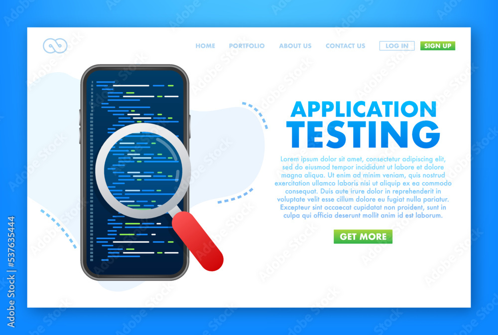 Poster application testing. testing software development. vector stock illustration.