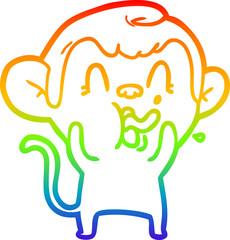 rainbow gradient line drawing of a crazy cartoon monkey