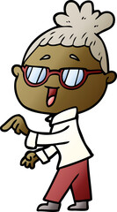 cartoon happy woman wearing spectacles
