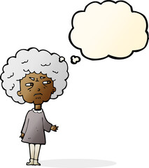cartoon old lady with thought bubble
