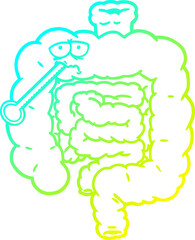 cold gradient line drawing of a cartoon unhealthy intestines