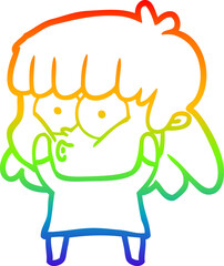 rainbow gradient line drawing of a cartoon surprised girl