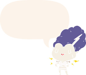 cartoon undead monster bride woman with speech bubble in retro style