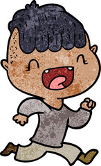 cartoon happy boy laughing and running away