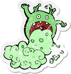 retro distressed sticker of a cartoon gross monster being sick